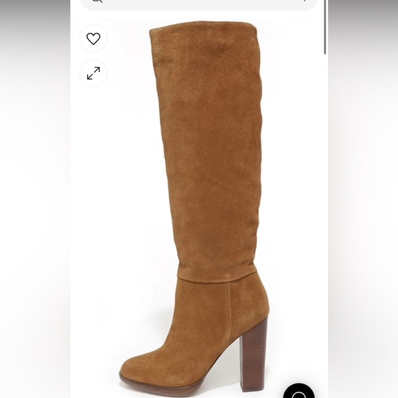 Cognac brown suede 70s-style couture knee-high boots, size 7 - Picture 1 of 6